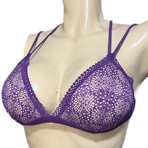Victorias Secret crochet Lace padded strappy back bralette bra Purple Large